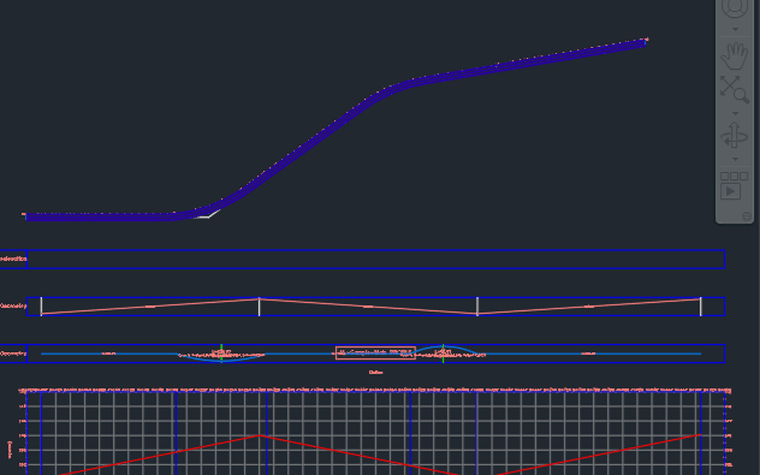 An alignment and its profile views in Civil 3D, created by Pilot AI from one sentence