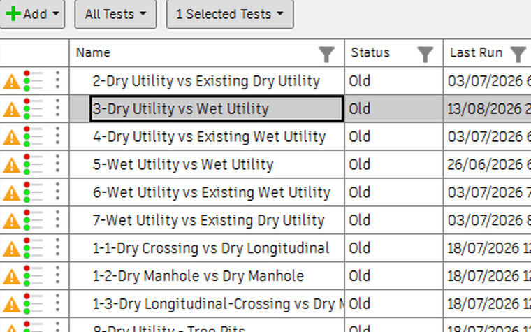 Clash Detective in Navisworks with a list of clash tests and their results